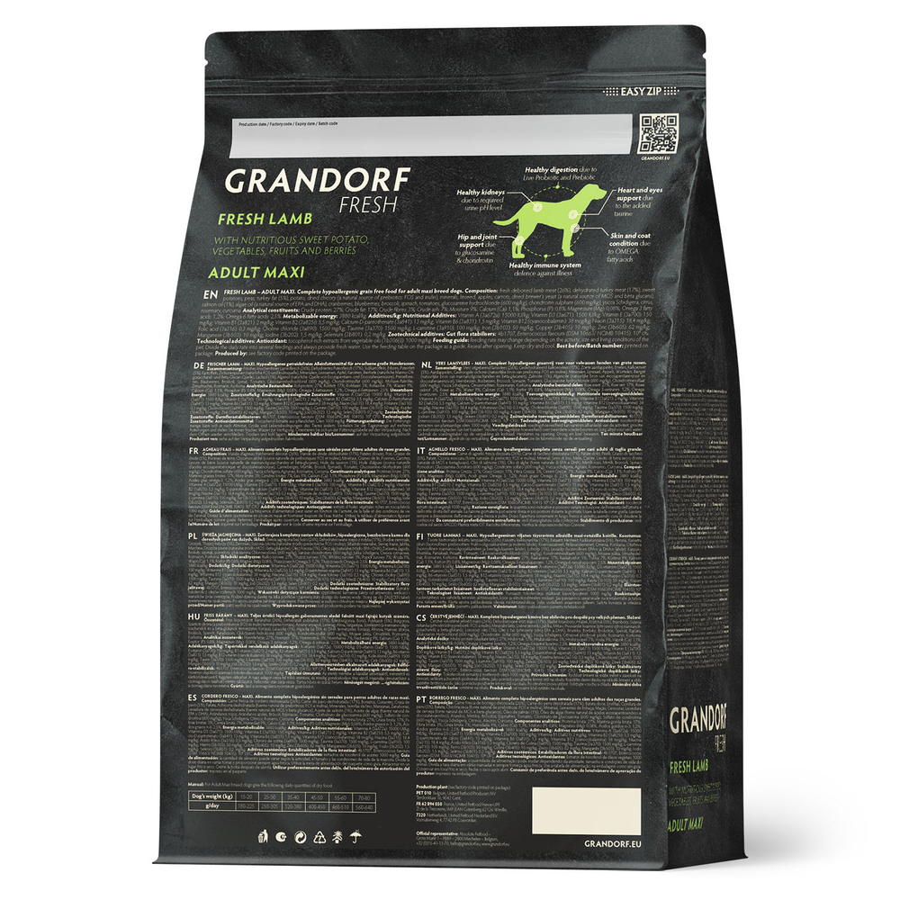 Сухой корм GRANDORF FRESH для собак крупных пород Свежее мясо ягненка с бататом