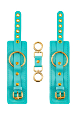 Голубые однослойные кожаные наручники