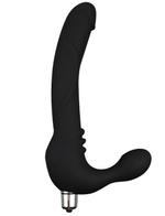 Черный безремневой страпон с вибрацией Strap On Cavalier - 24 см. (Цвет: черный)