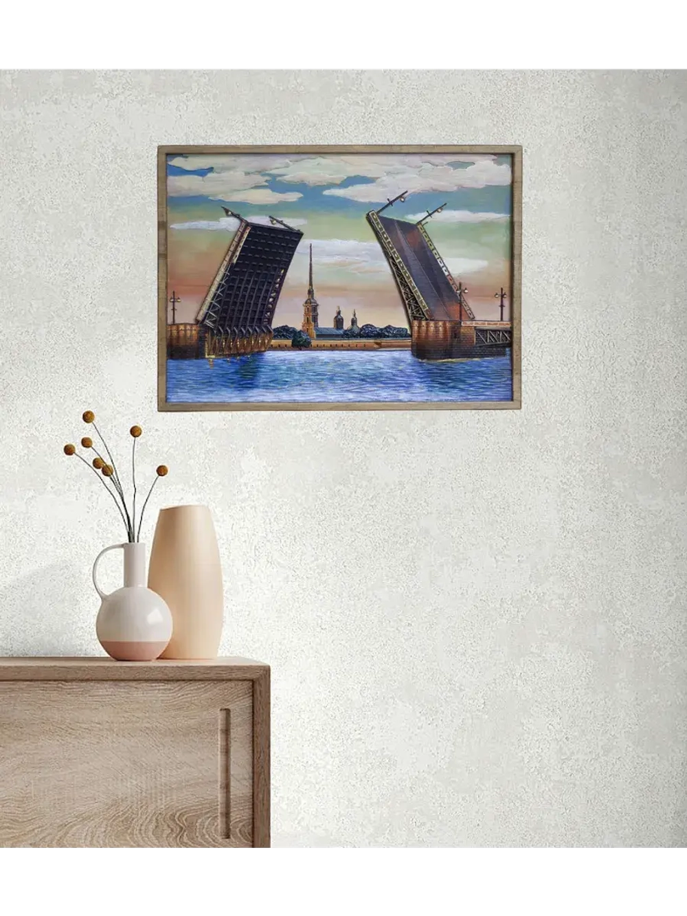 Картина из дерева "Разводные мосты" 40х29х1 см