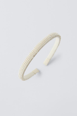 ZARA ОБОДОК С БУСИНАМИ, БЕЛЫЙ