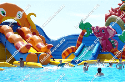 Надувной наземный аквапарк «Аквасфера» с бассейном, 20x18.5x7 м.