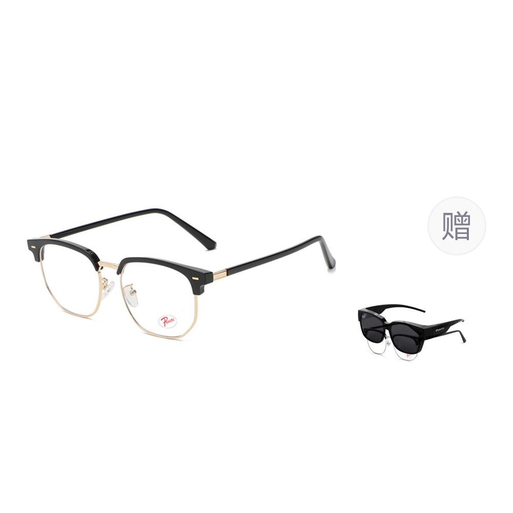 PSACSS Browline Functional Glasses Unisex Black Gold, Black Silver, Translucent Gray Silver