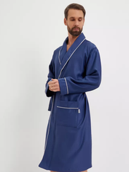 Халат мужской TНOMAS сатиновый с кантом Джинс(серебро) "Polens"