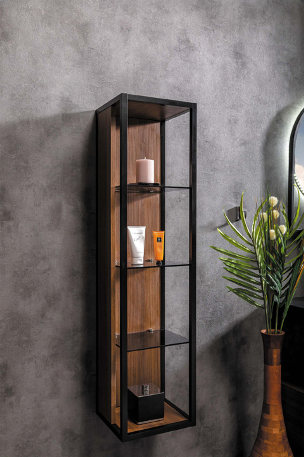 Armadi Art Пенал LOFT высокий dark wood, полки стекло