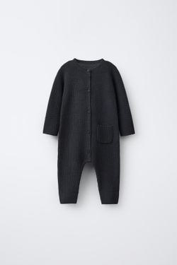 ZARA КОМБИНЕЗОН ИЗ ТРИКОТАЖА С ЖЕМЧУЖИНАМИ, СТАЛЬНОЙ