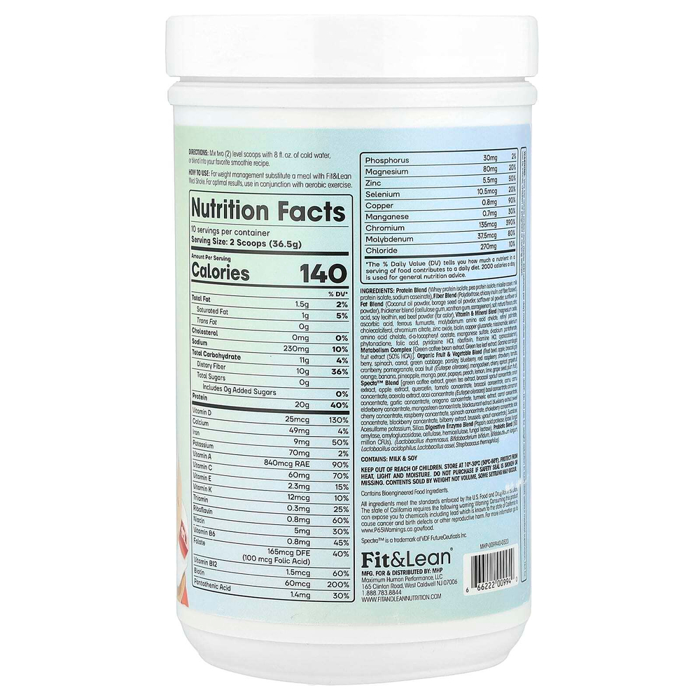 Fit & Lean, Meal Shake, Complete Fitness Nutrition, клубничное песочное печенье, 365 г (0,8 фунта)