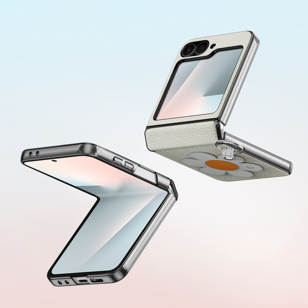 Чехол серого цвета (Daisy Edition - Starlight) из искусственной кожи от Dux Ducis для Samsung Flip 7 FE (W25 Flip) и Flip 6, серия Luvy Series Case