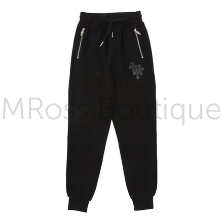 Женские штаны Chrome Hearts в черном цвете на резинке с крестами