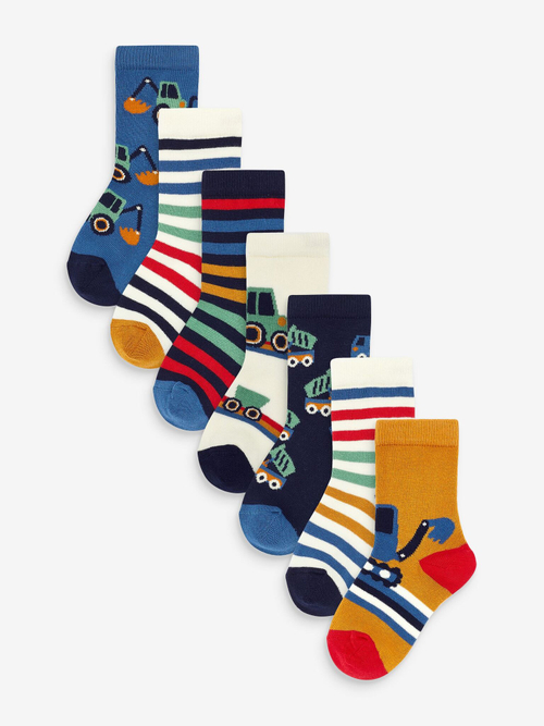 Носки хлопковые для мальчика Next 112-238, 7 шт., Синий, Белый, Горчичный