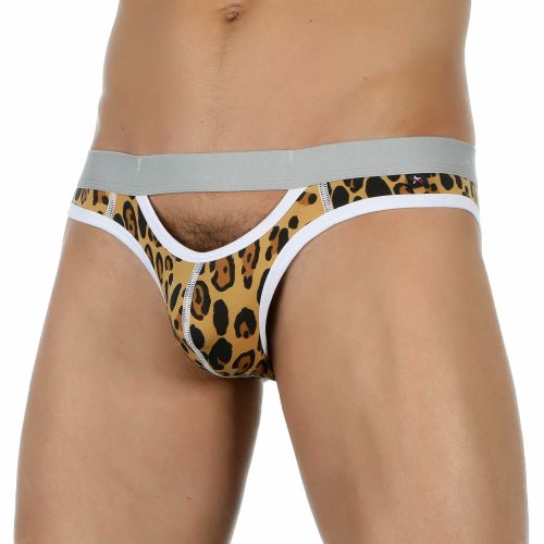 Трусы мужские слипы леопардовые с вырезами спереди и сзади Van Baam 39311