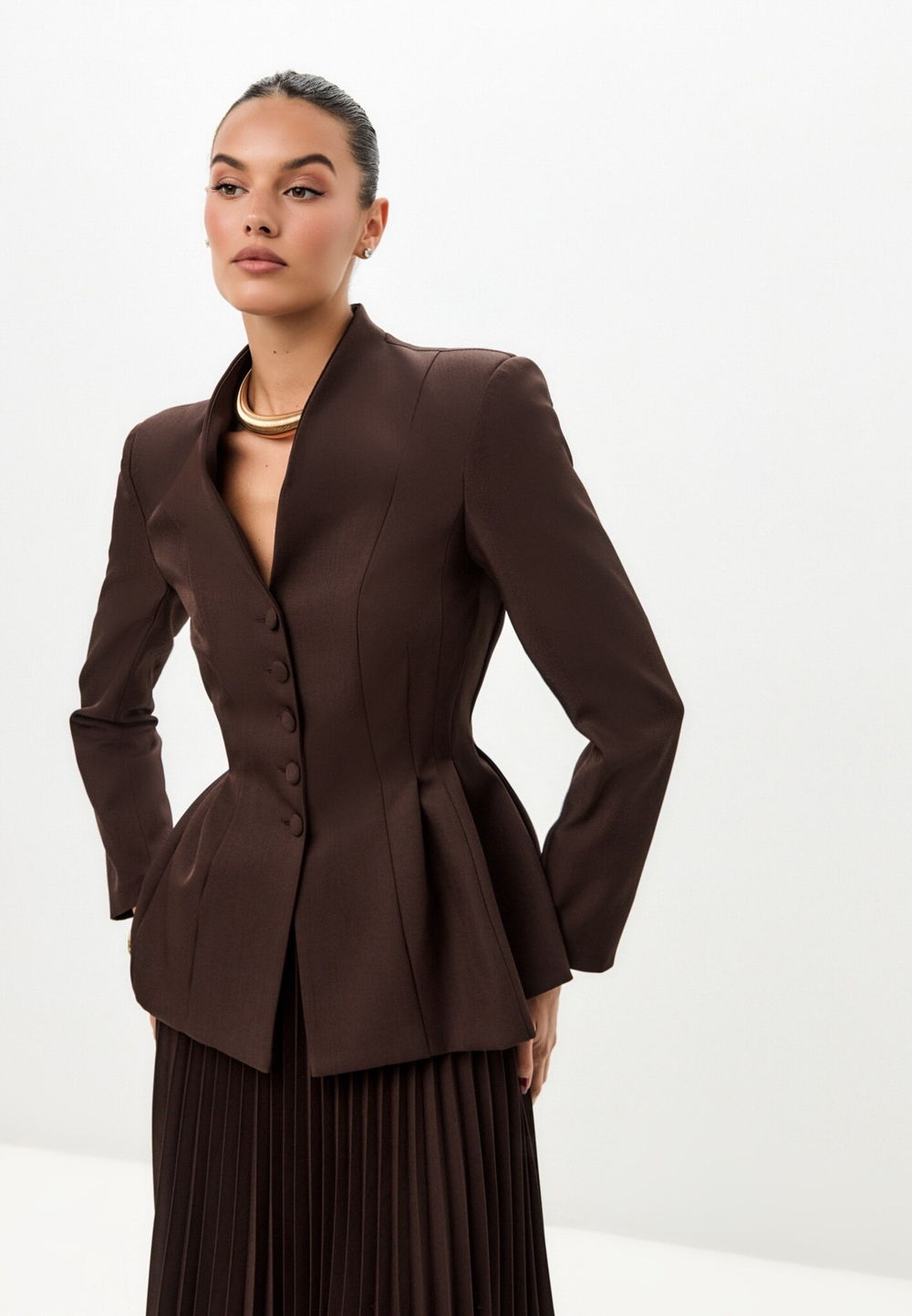 Жакет с воротником - полустойкой удлиненный