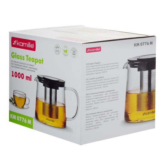 Стеклянный заварочный чайник 1000 мл. Kamille KM 0776M со съемным ситечком