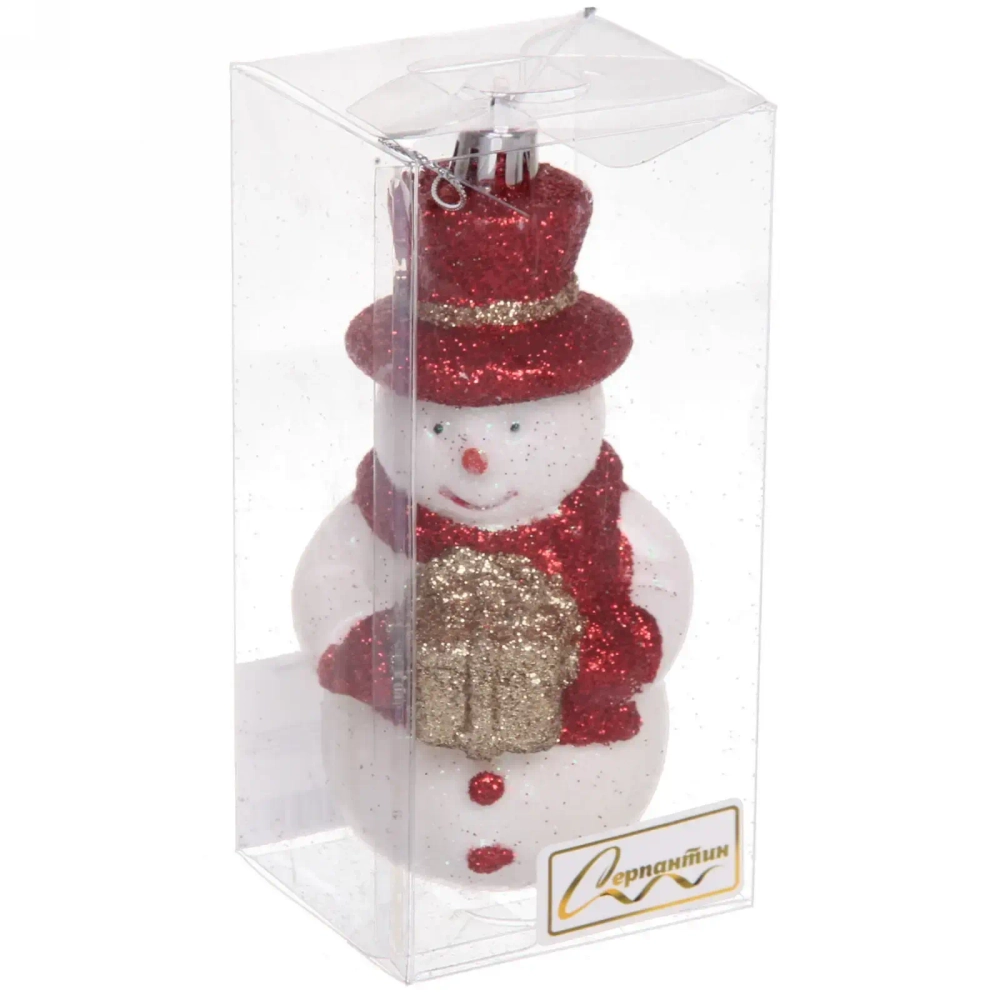 Ёлочная игрушка «Сияющий снеговик» 6*5,5*12 см, красный