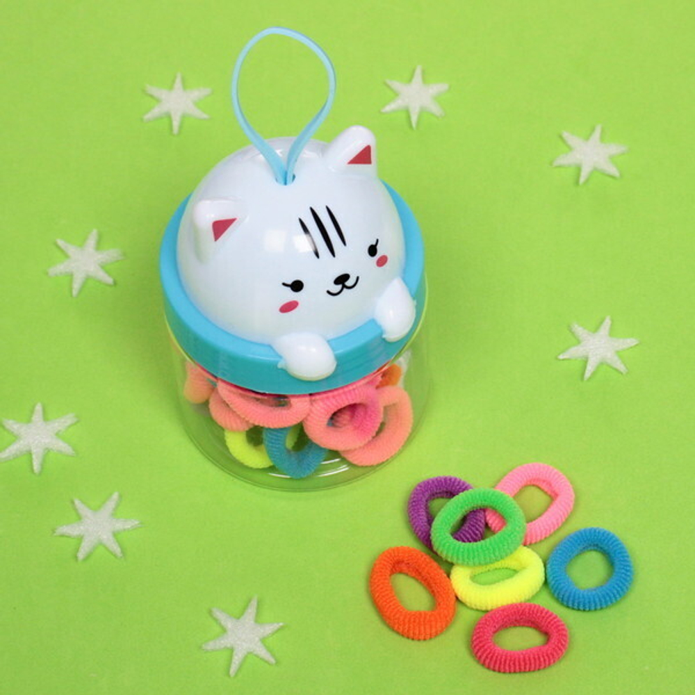 Резинки детские для волос 30шт (+-2 шт)»Cat Box», микс 4 цвета, 10*7см
