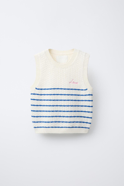 ZARA ТРИКОТАЖНЫЙ ТОП В ПОЛОСКУ, ЭКРЮ