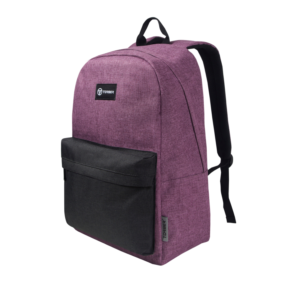 Фото  фиолетовый рюкзак с чёрным карманом  TORBER GRAFFI из полиэстера с отделением для ноутбука 14,1" с гарантией