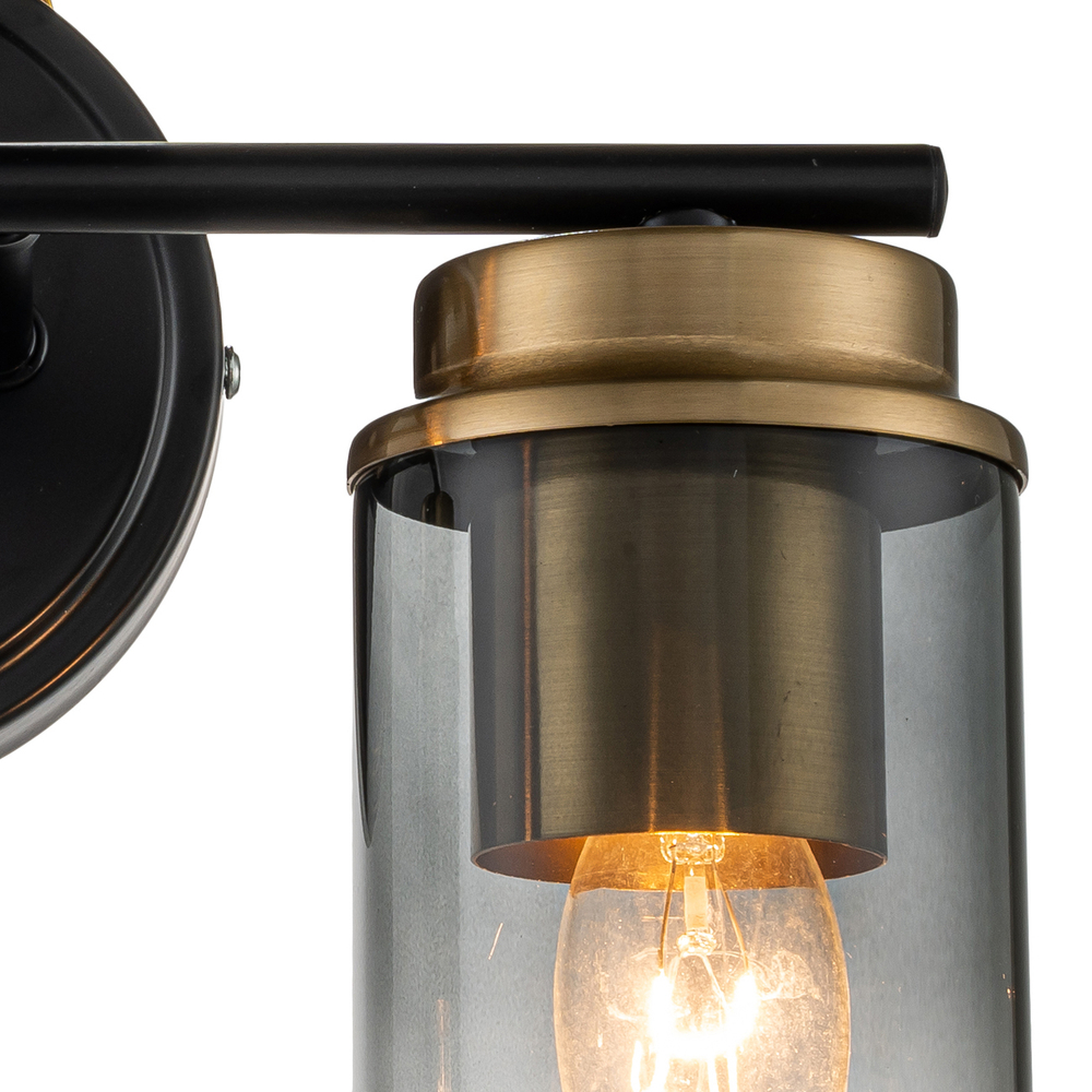 Настенный светильник 2x40Вт E14, металл/стекло, черный/бронза