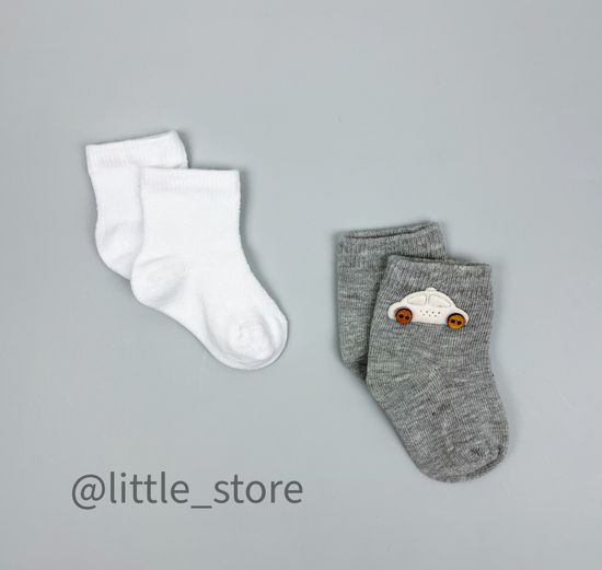 Носочки хлопковые "Машинка" Белый/Серый с машинкой