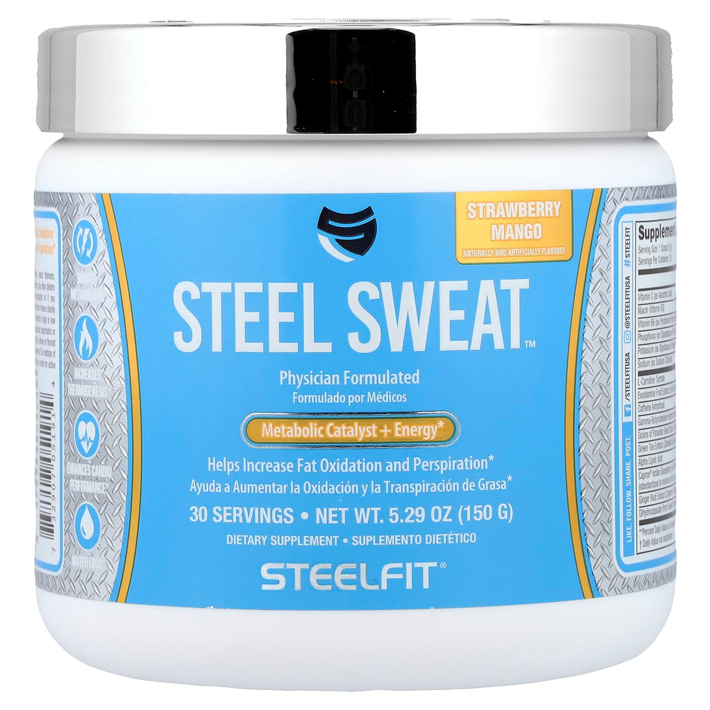 SteelFit, Steel Sweat™, катализатор метаболизма и энергия, со вкусом клубники и манго, 150 г (5,29 унции)
