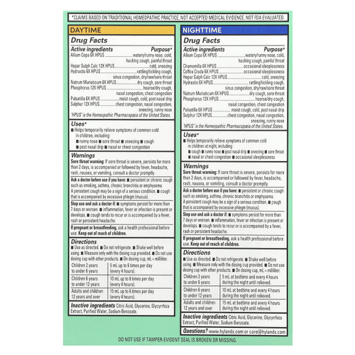 Hyland's Naturals, набор средств от простуды и кашля для детей, для приема в дневное/ночное время, от 2 до 12 лет, 2 флакона по 118 мл (4 жидк. унции)