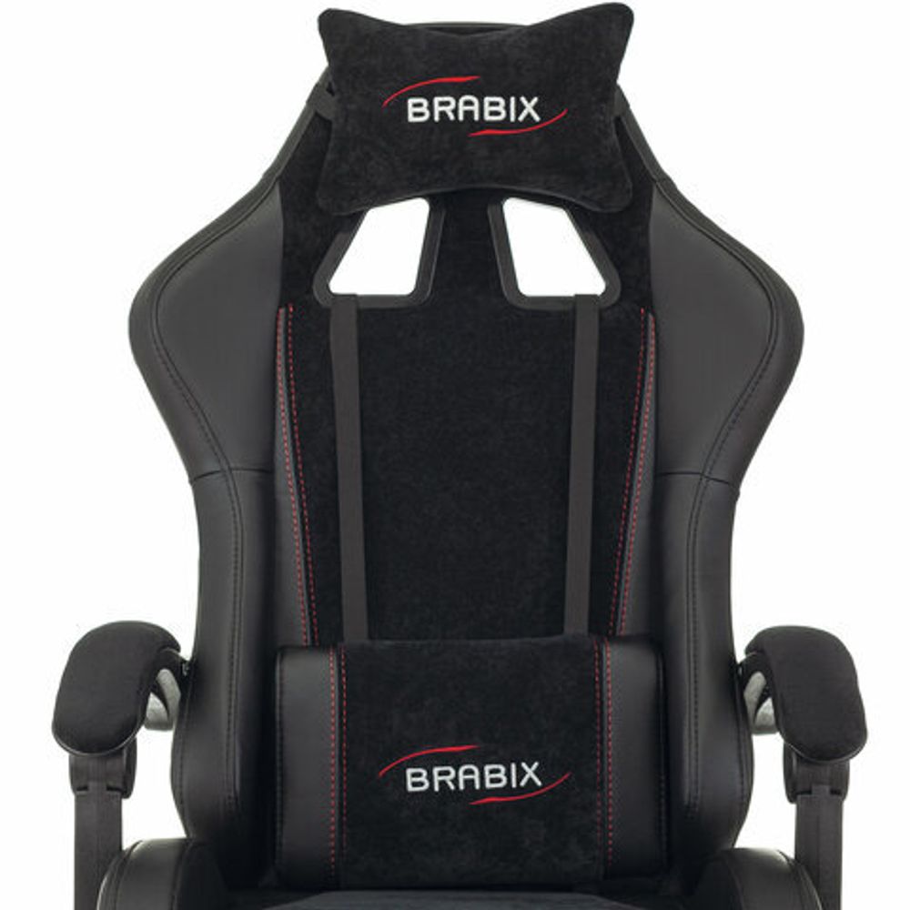 Кресло компьютерное BRABIX "Striker GM-121", синхромеханизм, 2 подушки, экокожа/велюр, черное, 532962