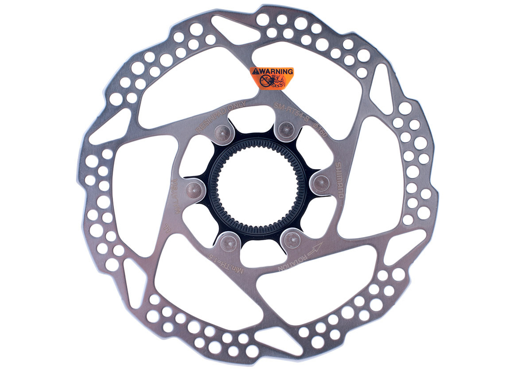 Тормозной диск Shimano RT54, 160мм, C.Lock, внешн. Шлицы стоп. кольца только для пласт колод ESMRT54