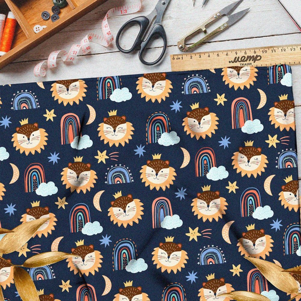 Ткань оксфорд 600 детская иллюстрация лев в ночи