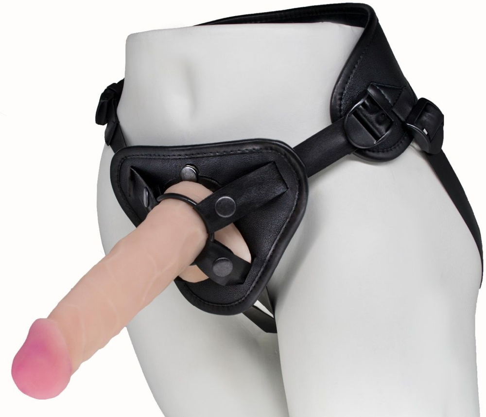 Пояс харнесс BEST UNI strap с 2 сменными насадками - 18,5 и 16 см. (Цвет: телесный с черным)