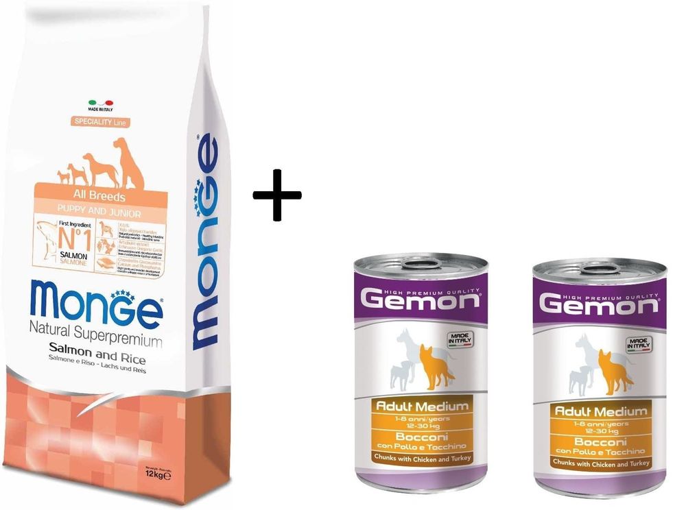 Monge Dog корм для Щенков с ЛОСОСЕМ 12кг + консервы Джемон 2шт по 1250г в ПОДАРОК Monge Dog корм для Щенков с ЛОСОСЕМ 12кг + консервы Джемон 2шт по 1250г в ПОДАРОК