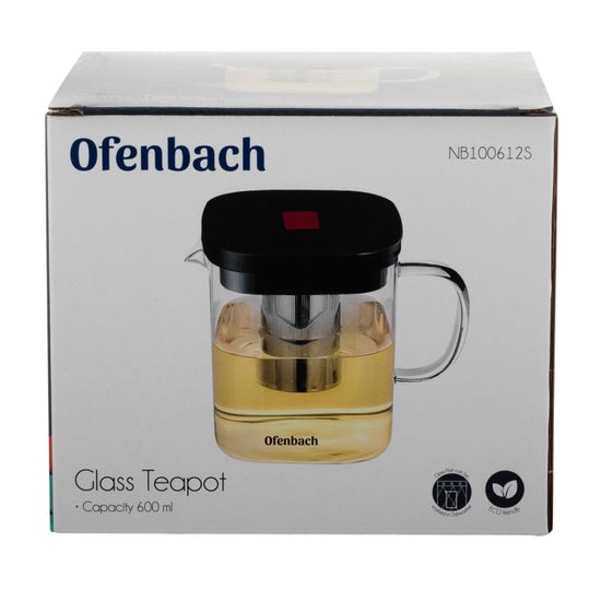 Стеклянный заварочный чайник 0,6 л. Ofenbach NB 100612S с ситечком