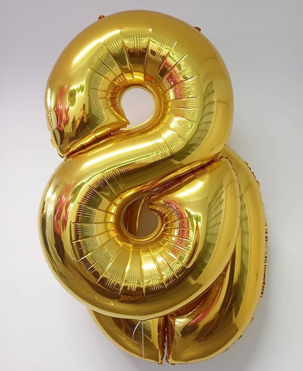 Шар (40"/102 см) Цифра, 8, Золото, 1 шт. в упак.