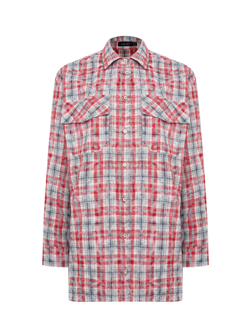 Рубашка из хлопка оверсайз в клетку красная с белым