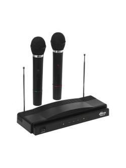 RITMIX RWM-210 {2 микрофона: 87.5 МГц - 92 МГц; раб. частоты: 100 Гц - 10 000 Гц;Чувств.: -30 дБ +/-3 дБ; пит. системы: AC 220 в  / 500 мА}