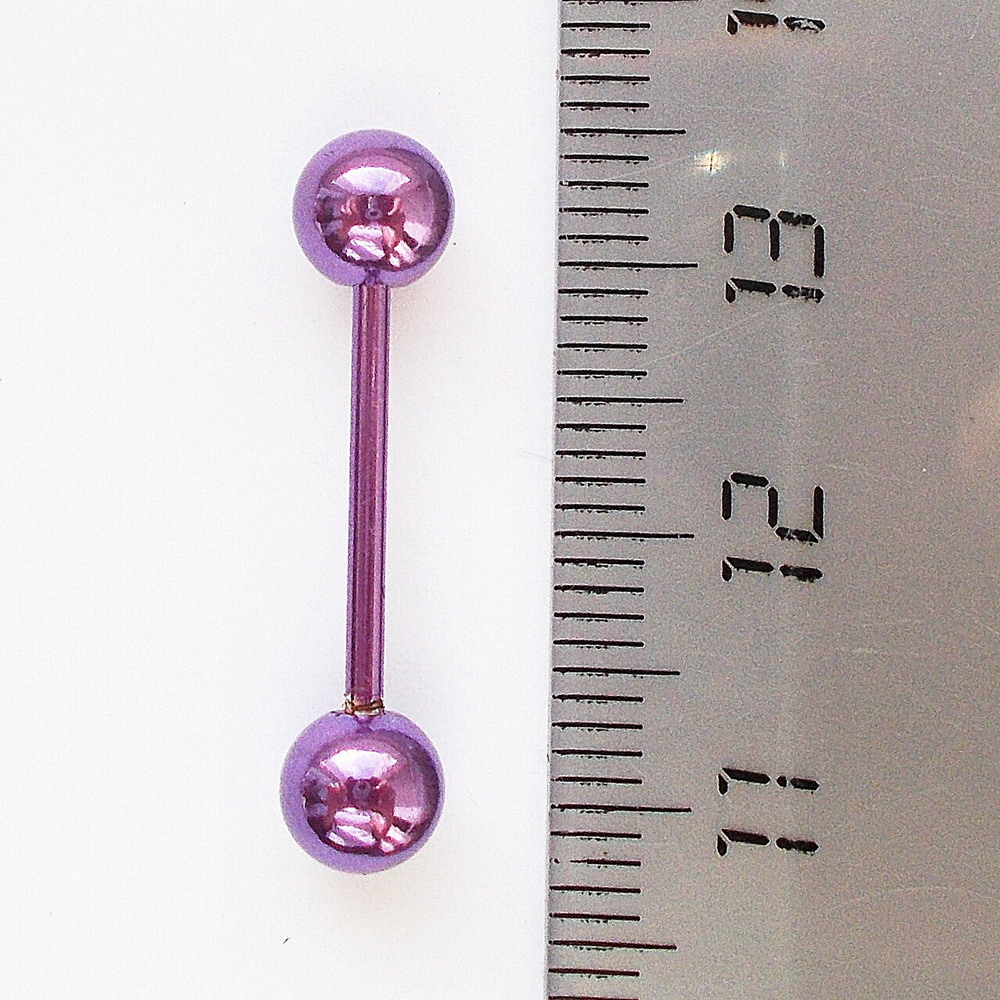 Серьги для пирсинга языка с шариком 15х1,6х6 мм. Медицинская сталь, цветное анодирование. Фиолетовые. 1 шт.
