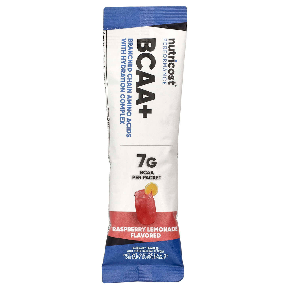 Nutricost, Performance, BCAA +, малиновый лимонад, 20 пакетиков по 14 г (0,5 унции)