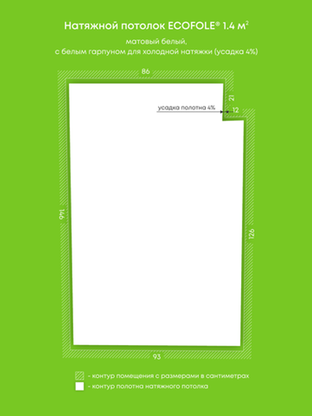 Матовый натяжной потолок 1.4 м2