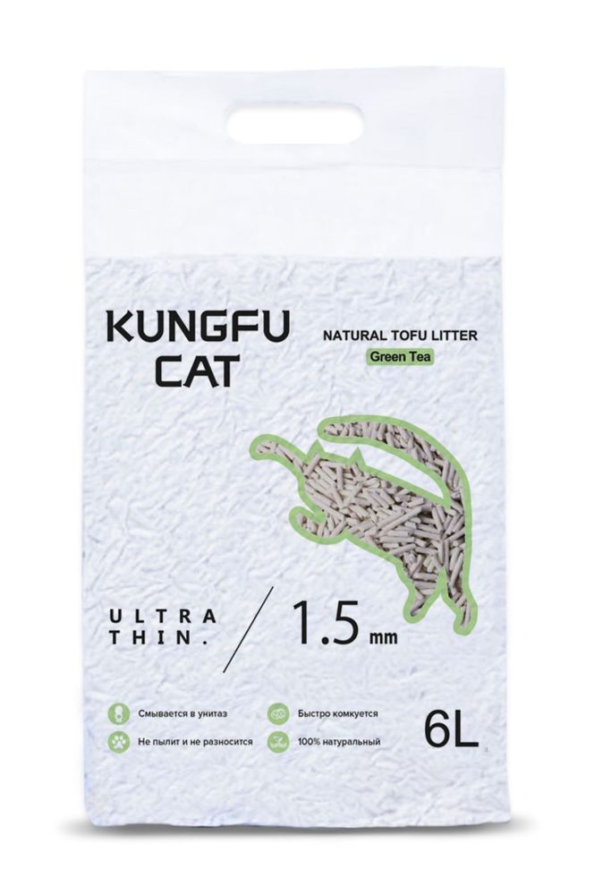 Комкующийся наполнитель Kungfu Cat Tofu Green Tea с ароматом зеленого чая 6 л