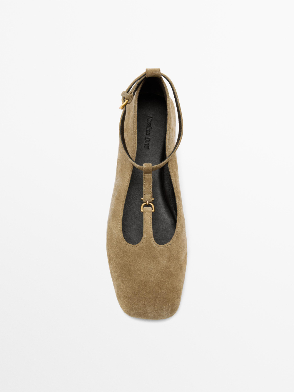 Massimo Dutti Балетки из замши с ремешком на подъеме стопы, серо-коричневый