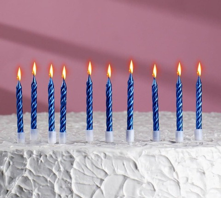 Набор свечей для торта, синий металлик, 5 см 10 шт