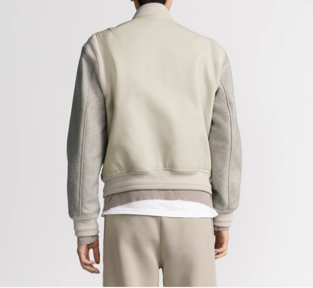 Мужской кожаный жакет Dior Varsity с вышивкой CD Icon, бежевый