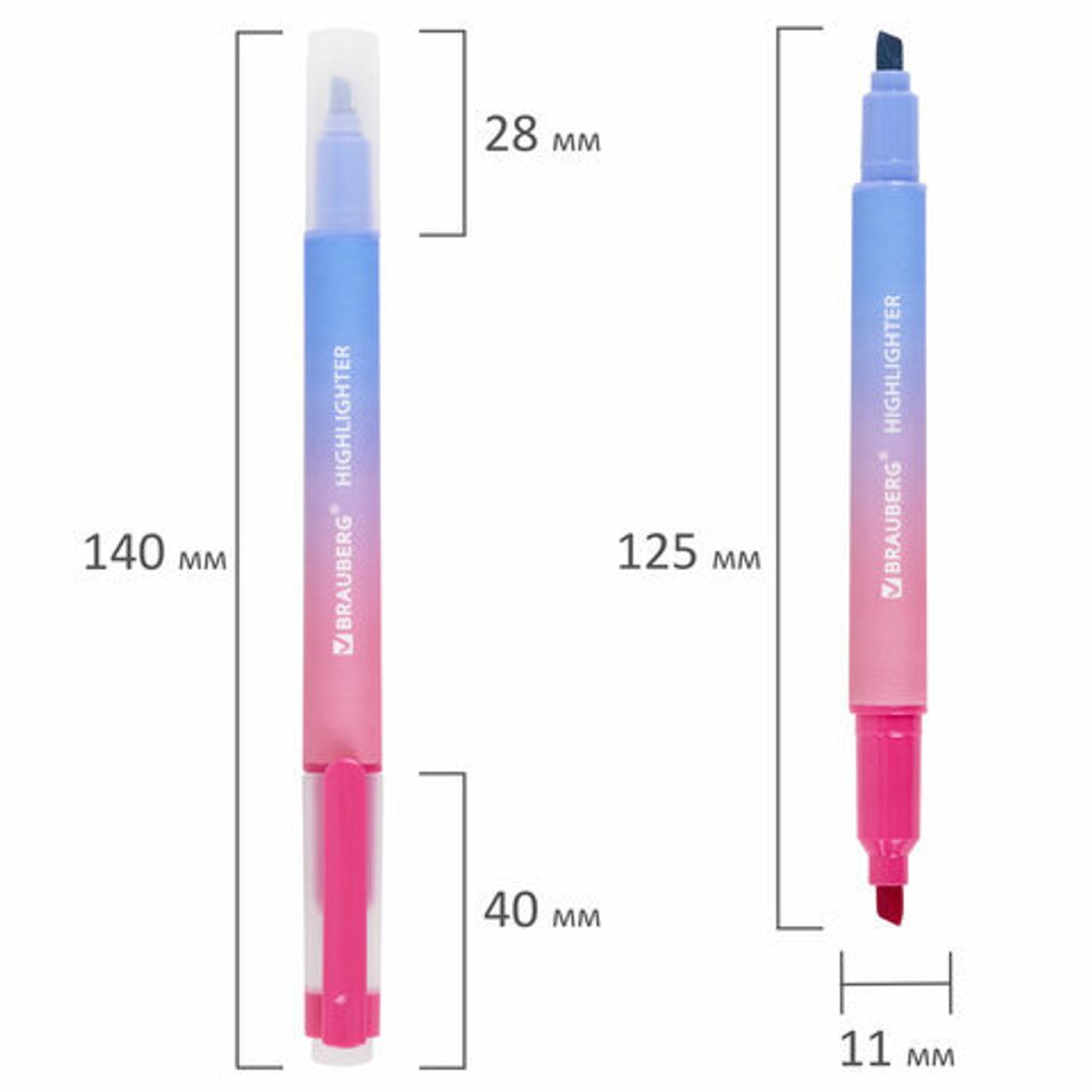 Набор текстовыделителей двусторонних 4 ШТУКИ / 8 ЦВЕТОВ, BRAUBERG "GRADE", линия письма 1-4 мм, 152509