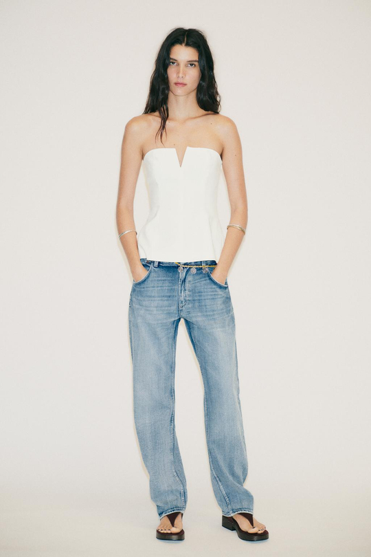 ZARA ТОП БЕЗ БРЕТЕЛЕЙ, ЖЕЛТОВАТО-БЕЛЫЙ