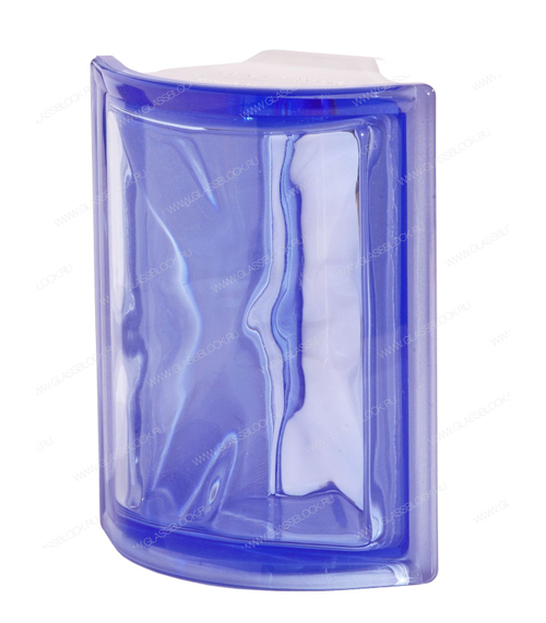 Угловой стеклоблок  волна синий  Vetroarredo Blu ANGOLARE O  19x15,2x8 окрашенный в массе