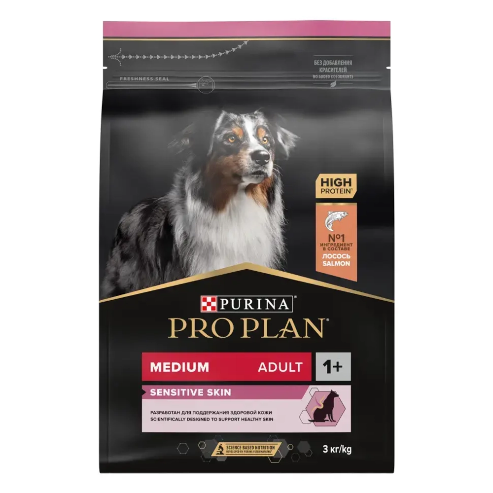 Pro plan opti derma medium сухой корм для взрослых собак средних пород при чувствительной коже с лососем - 3 кг