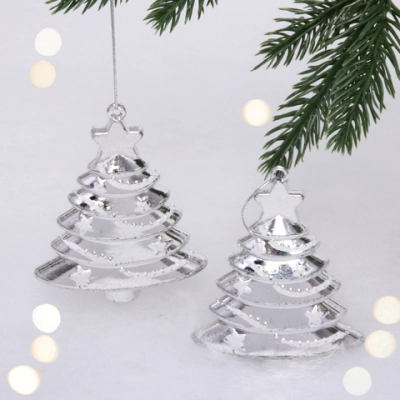 Елочные игрушки «Сказочная ёлочка» 8 см (набор 2 шт), Серебро