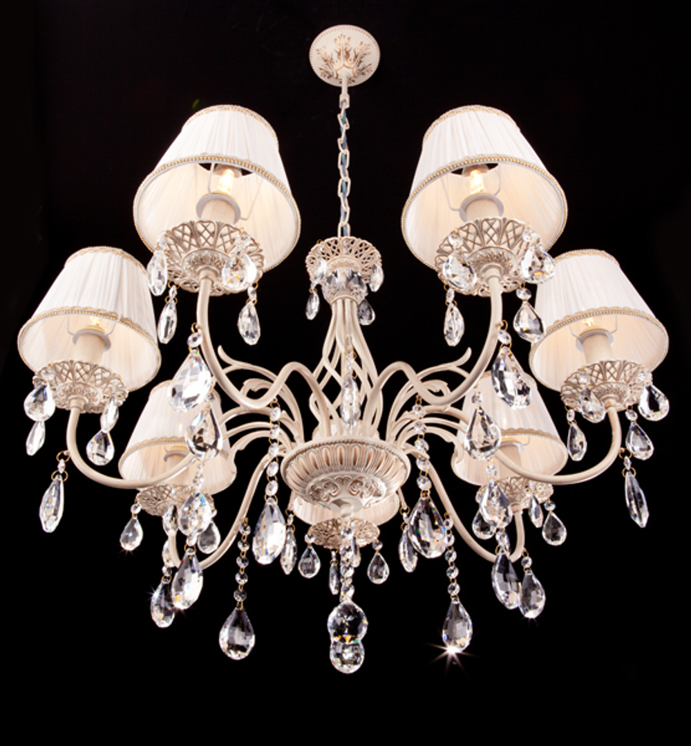 Подвесная люстра 3637/7 белый с золотом / прозрачный хрусталь