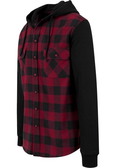 Рубашка URBAN CLASSICS Hooded Checked Flanell Sweat Sleeve Shirt (Разноцветный (Black/Burgundy/Blac