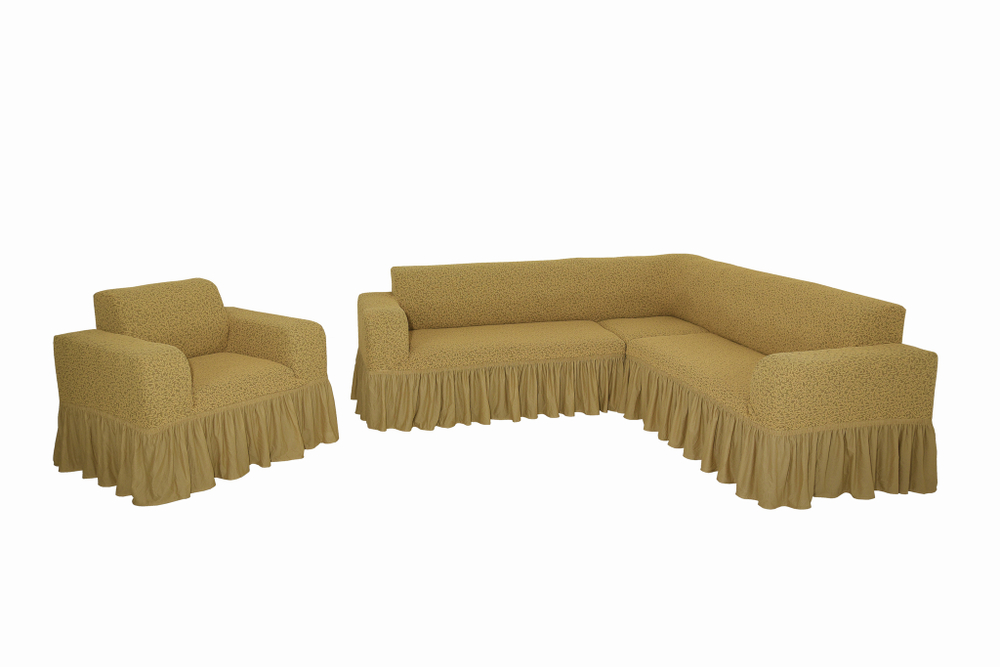 Комплект чехлов Жаккард на угловой диван с креслом, цвет Медовый