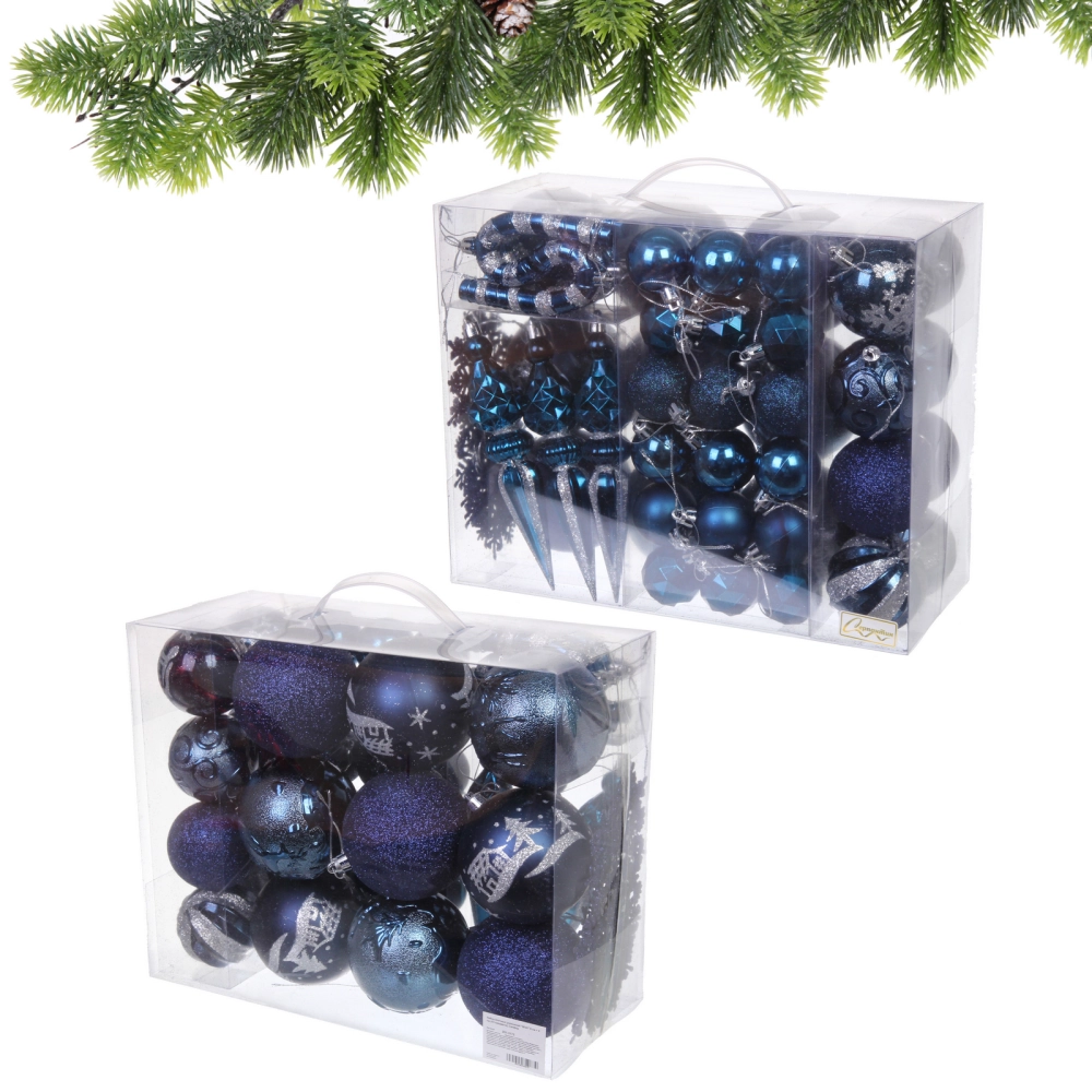 Набор ёлочных украшений «Wish» 6 см + 4 см (50 предмета), Сапфир